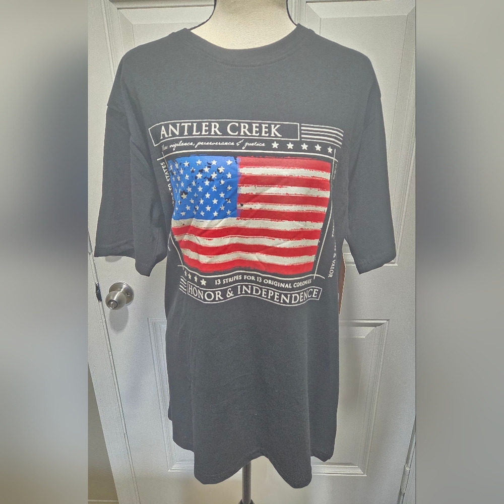 Black T-Shirt with American Flag Design